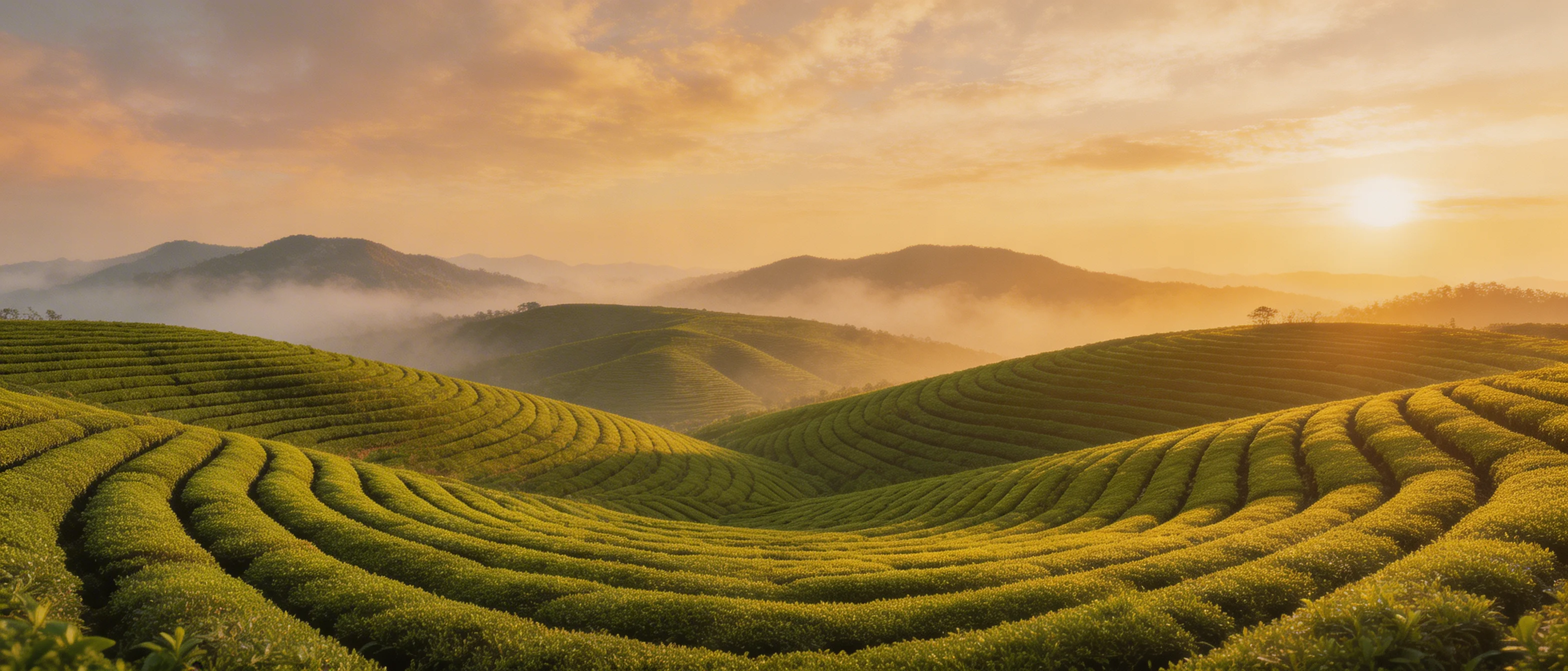 Tea plantation at golden hour